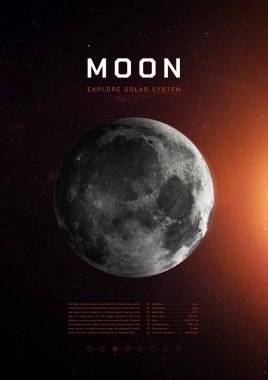İllüstrasyon posteri. 3B Ay resmi