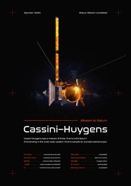Cassini uzay sondası 3D illüstrasyon posteri
