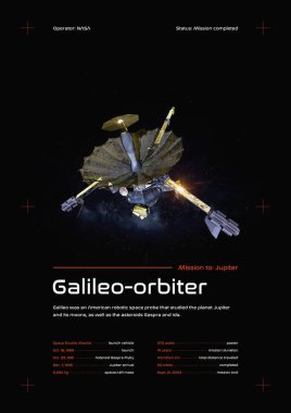 Galileo uzay sondası 3D illüstrasyon posteri