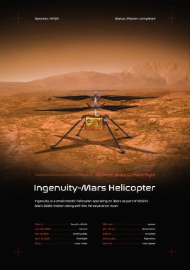 Yaratıcılık Mars helikopteri 3 boyutlu illüstrasyon posteri