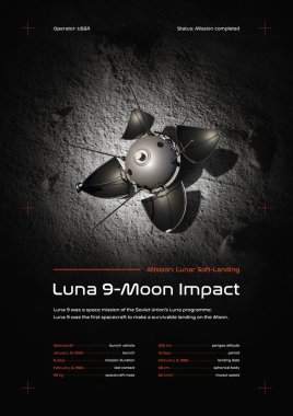 Luna 9 Ay İniş Aracı 3D illüstrasyon posteri