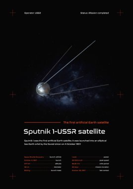 Sputnik 1 uzay sondası 3 boyutlu illüstrasyon posteri