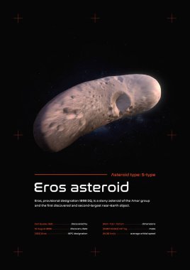 Eros asteroid 3D illüstrasyon posteri