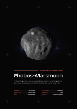 Phobos Mars Ay 3D illüstrasyon posteri