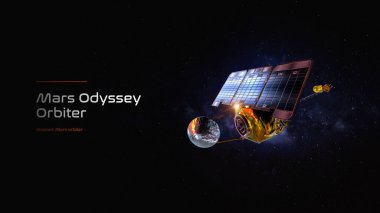 Mars Odyssey uzay sondası 3D illüstrasyon posteri