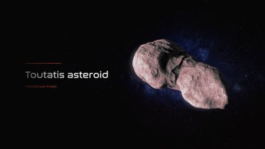 Toutatis asteroidi 3D illüstrasyon bilimsel poster