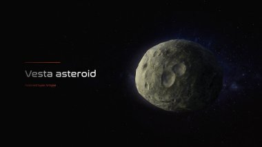 Vesta asteroid 3D illüstrasyon posteri