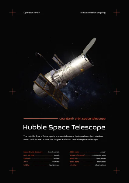 Hubble space telescope 3D illustration poster