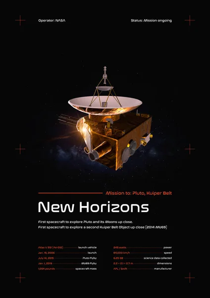 新しいホライズンズ宇宙探査3Dイラストポスター — ストック写真