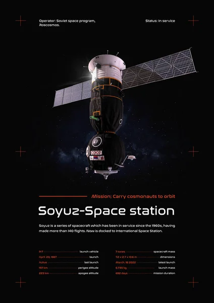 ソユーズソ連の宇宙船3Dイラストポスター — ストック写真