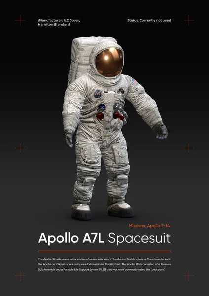 Apollo A7L uzay giysisi 3D illüstrasyon posteri