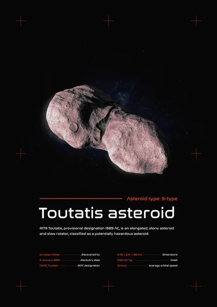 Toutatis asteroidi 3D illüstrasyon bilimsel poster