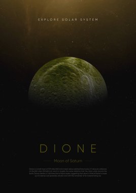 Satürn 'ün Dione uydusu. 3B illüstrasyon posteri.