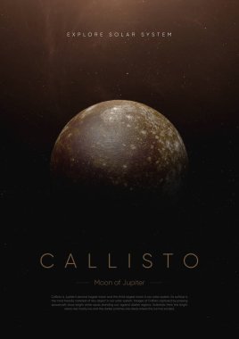 Callisto moon of Jupiter. 3D illustration poster.