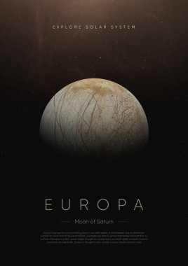 Satürn 'ün Europa uydusu. 3B illüstrasyon posteri.