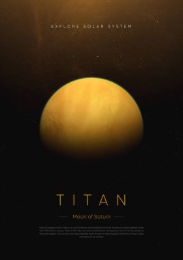 Satürn 'ün Titan uydusu. 3B illüstrasyon posteri.