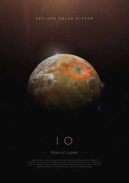 Io moon of Jupiter. 3D illustration poster.