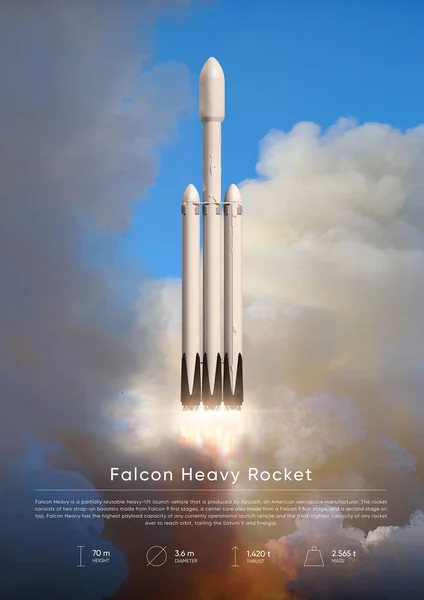 Falcon Heavy Rocket 3D illüstrasyon posteri