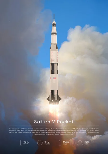 Saturn V Rocket 3D illustration poster