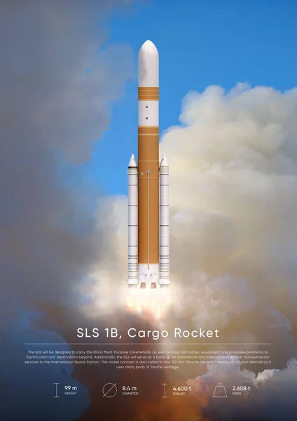 SLS 1B, Cargo Rocket 3D illustration poster
