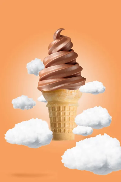 Finom Csokoládé Fagylalt Reklámozása Felhős Narancssárga Alapon — Stock Fotó