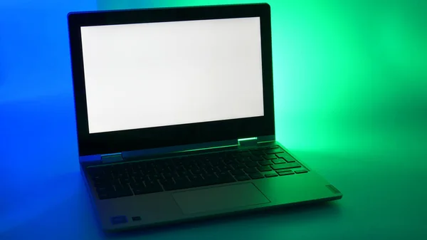 Lenovo Chromebook Strong Green Blue Lighting White Screen — Stock Photo, Image