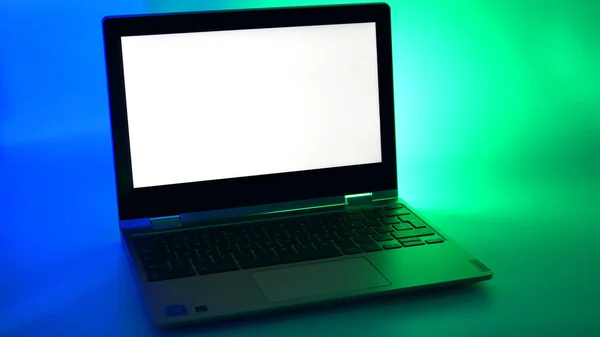 Lenovo Chromebook Green Blue Lighting White Screen — Stock Photo, Image