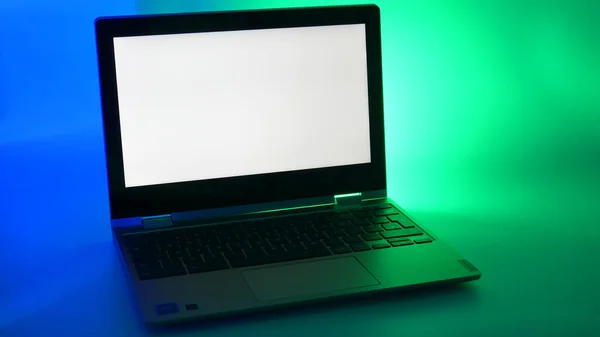 Lenovo Chromebook Green Blue Lighting White Screen — Stock Photo, Image
