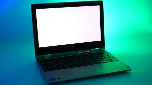 Lenovo Chromebook Rich Blue Green Lighting White Screen — Stock Photo, Image