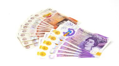 Yığınla İngiliz 20 ve 10 Nota, GBP, Sterlin