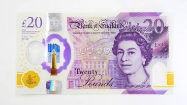 Beyaz arka planda İngiliz 20 Pound Sterling Notu