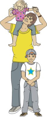  Mutlu bir aile. baba, oğul ve kız