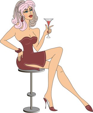 Lovely lady sits alone with a glass of wine