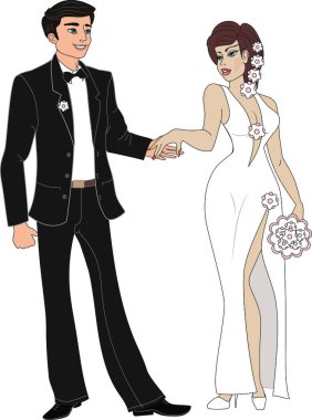 Birkaç yeni evli çiftin vektör çizimi