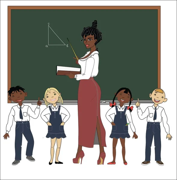 vector illustration of a teacher and a girl in a suit and a boy