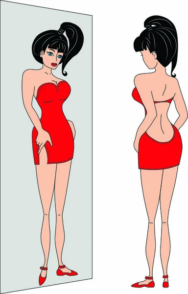 Sexy Woman Long Hair Beautiful Dress Vector Illustration — Stockfoto