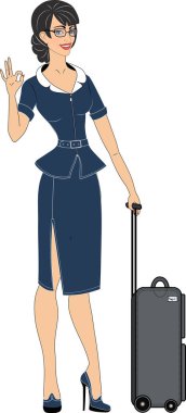 An energetic and beautiful business lady is returning from a business trip