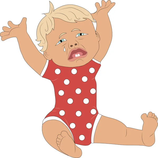 The baby is very upset and cries bitterly