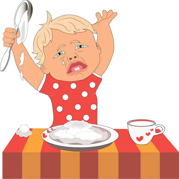 Bebek Ağlıyor Çünkü Lapa Yemek Istemiyor — Stok fotoğraf