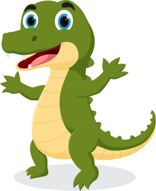 Beyaz arka planda izole edilmiş şirin timsah çizgi filminin vektör çizimi