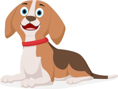Beyaz arka planda izole edilmiş Mutlu Köpek çizgi filminin vektör çizimi