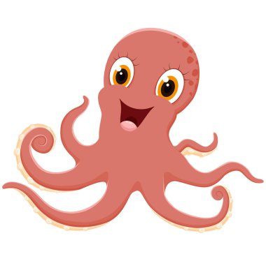 Beyaz arka planda izole edilmiş Sevimli Ahtapot çizgi filminin Vektör İllüstrasyonu