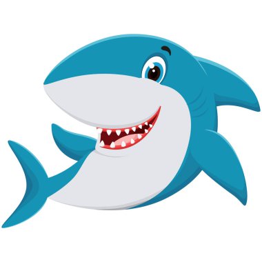 Beyaz arkaplanda izole edilmiş köpekbalığı çizgi filminin vektör çizimi