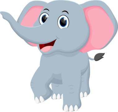 Beyaz arkaplanda izole edilmiş Mutlu Fil çizgi filminin vektör çizimi