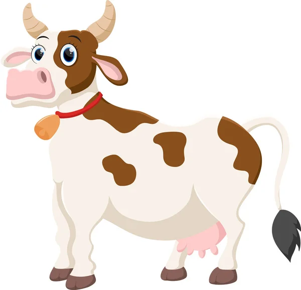 Illustrazione Vettoriale Happy Cow Cartoonstanding Isolato Sfondo Bianco — Vettoriale Stock