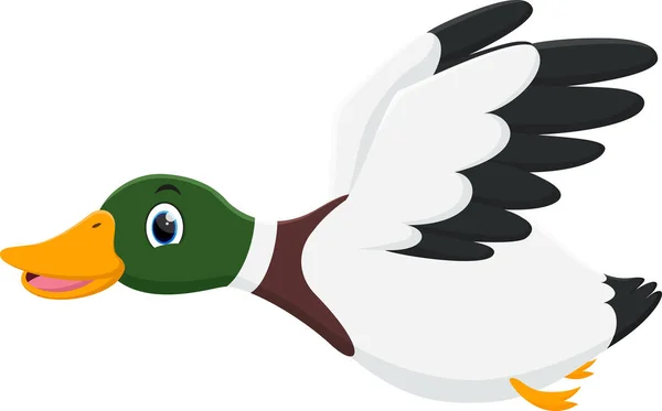 Vector Illustration Vector Illustration Happy Flying Duck Cartoon Isoliert Auf — Stockvektor