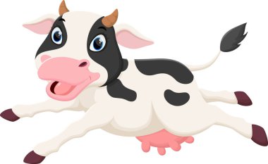 Beyaz arka plan üzerinde izole karikatür mutlu inek vektör çizim