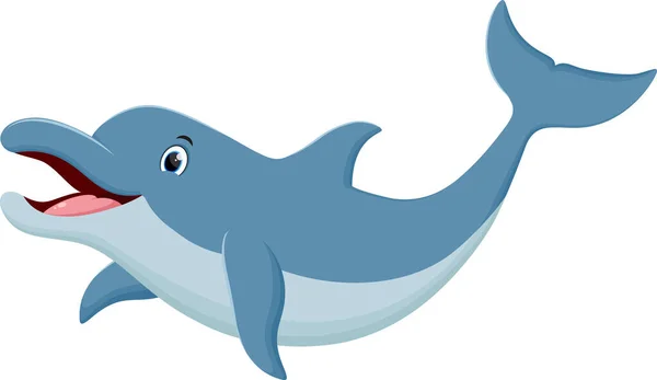 Vector Illustration Cartoon Funny Dolphin Jumping Isolated White Background —  Vetores de Stock