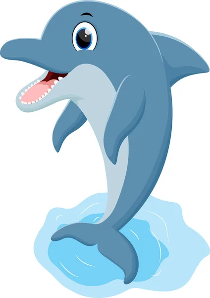 Vector Illustratie Van Cartoon Grappige Dolfijn Springen Geïsoleerd Witte Achtergrond — Stockvector