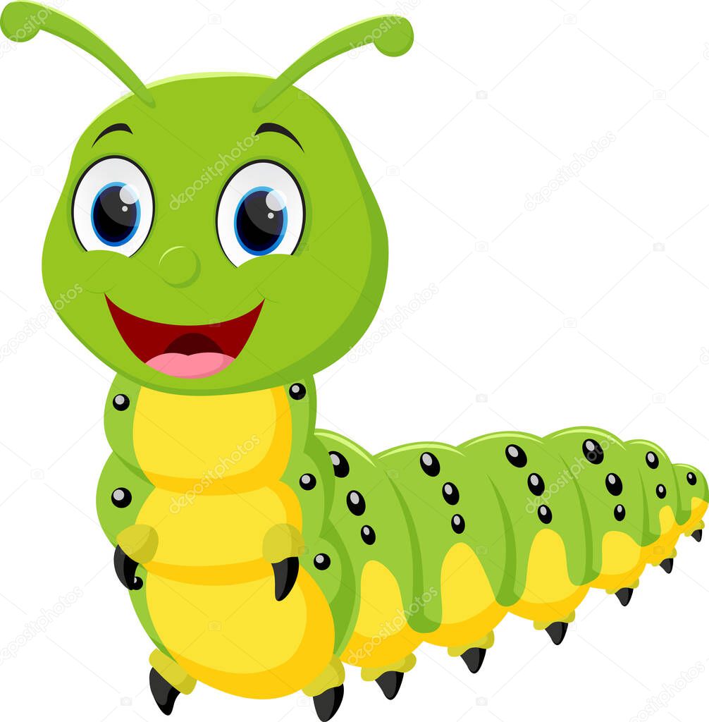 Vector Illustration of Cartoon cute caterpillar, isolated on white background
